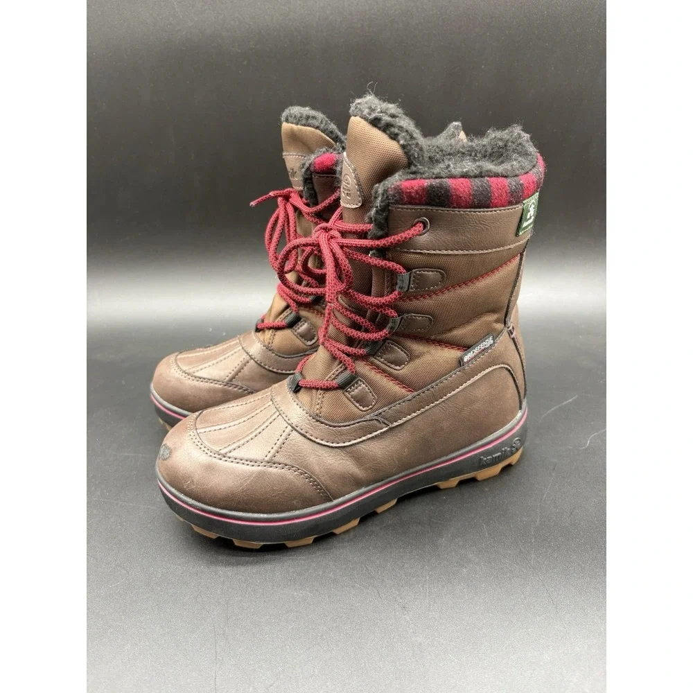 Kamik Sesame Kids Waterproof Snow Boots Youth Size 3 Brown Plaid Fur